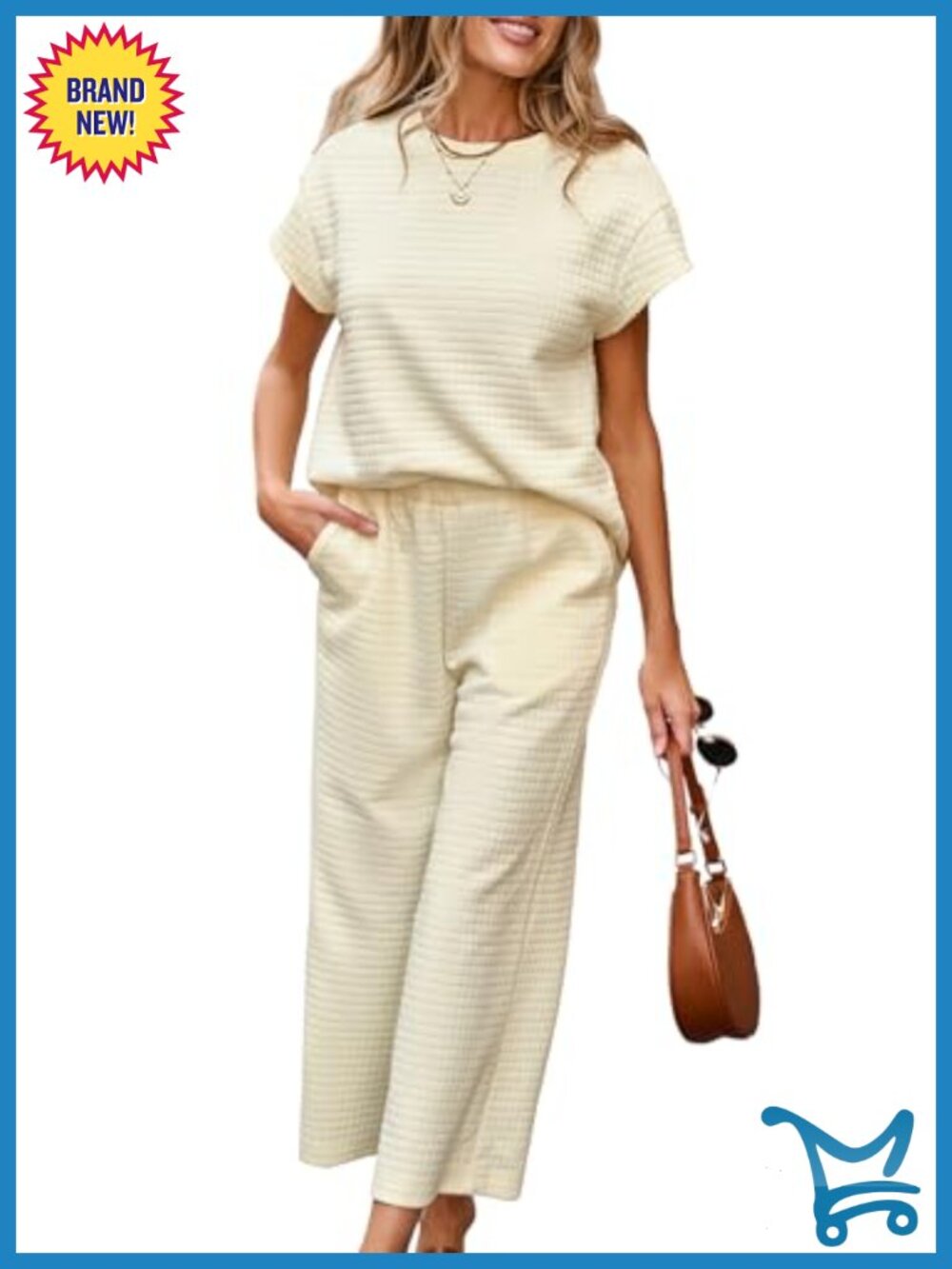 Women's Two Piece Lounge Set Waffle Knit Cap Sleeve Top Wide Leg Jogger Pants
